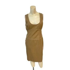 Badgley Mischka Wool Blend Sleeveless Scoop Neck A-Line Dress Beige Sz P Petite